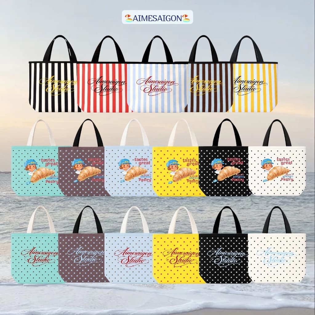 [SẴN HOẢ TỐC] [TOTE01] Aimesaigon Túi Tote Kẻ Sọc Canvas Chạy Viền Dây Kéo " STRIPED TOTE BAG " Đi Biển