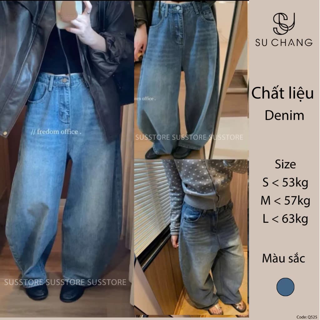 Quần Jeans Baggy Tag Da 2 Túi Trướ Q525 Su Chang Thời Trang Nữ