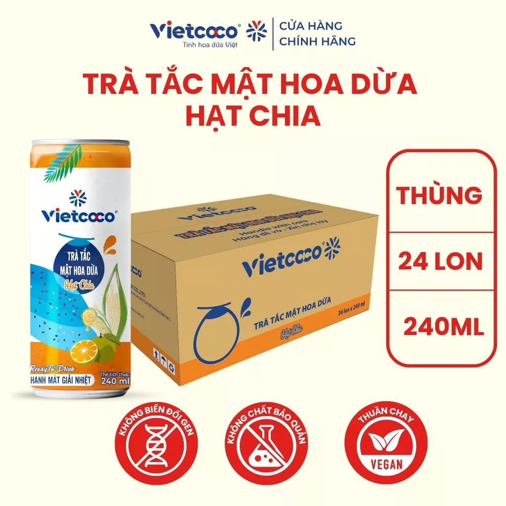 [THÙNG 24 LON] Trà Tắc Mật Hoa Dừa Hạt Chia Vietcoco 240ml