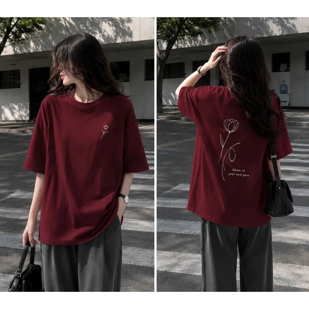 Áo Thun Phông Nữ Form Rộng Áo 3158 Unisex Chất Liệu Cotton KONOVA in BLOOM 2 mặt