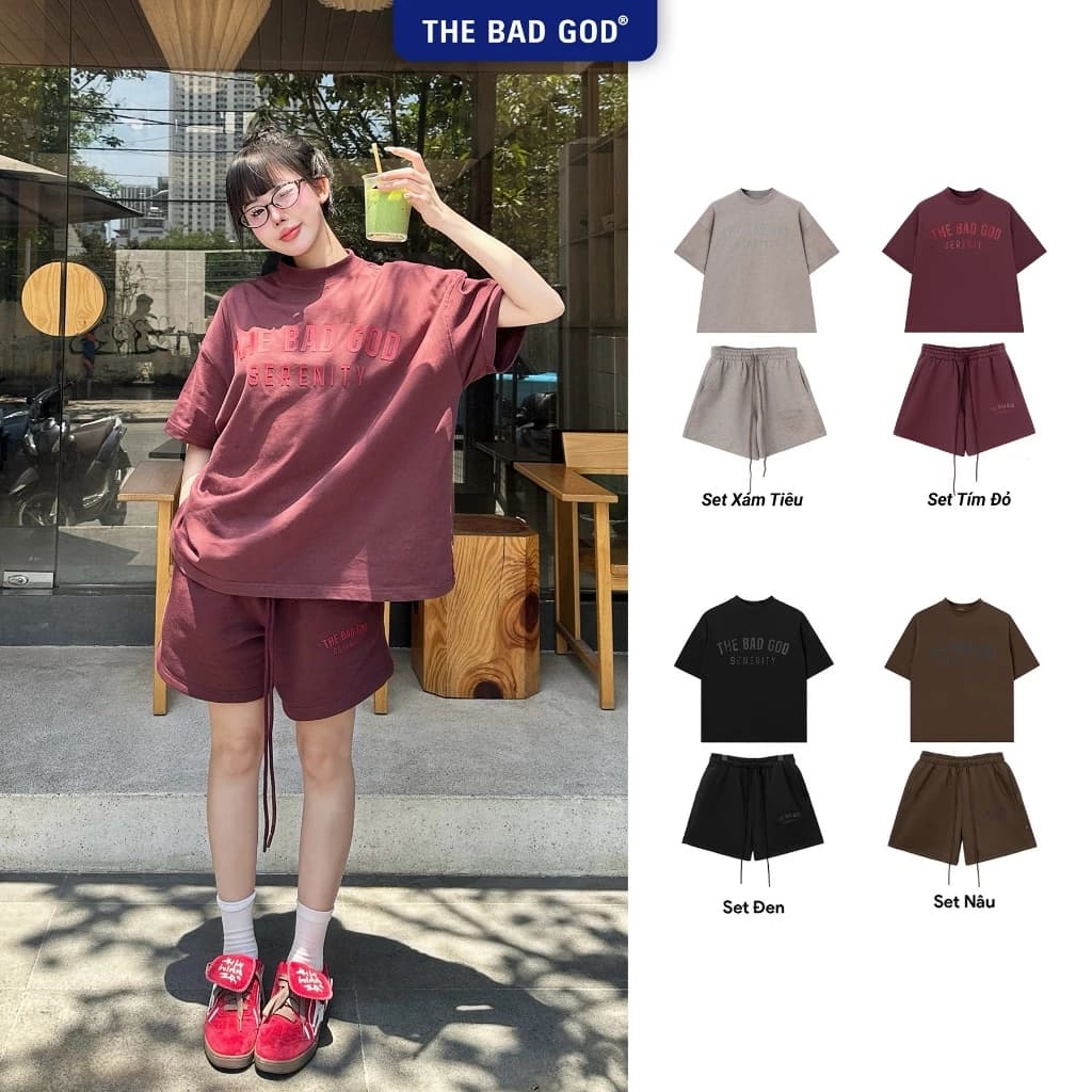 Set Bộ Quần Áo Nữ The Bad God Serenity Bold Áo Cotton Quần Nỉ Form Boxy Đường Phố Cá Tính