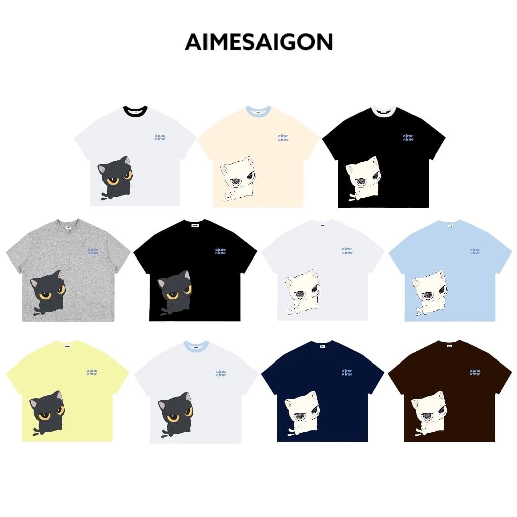 [MỚI] A14 Aimesaigon Áo Thun Boxy Local Brand Form Rộng Tay Ngắn Cotton 250gsm " TWIN CATS " Unisex Nam Nữ Mùa Hè