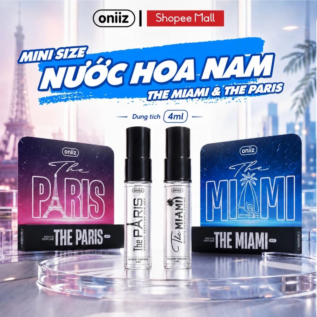 Nước hoa nam giới cao cấp Oniiz -  2 Hương thơm tùy chọn The Paris & The Miami,  Minisize 4ml