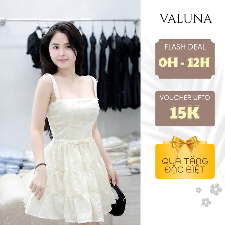 Váy Nữ Ren Thêu Hai Dây Form Xòe Tầng Tôn Dáng Tiểu Thư Đi Chơi VALUNA STORE 2665
