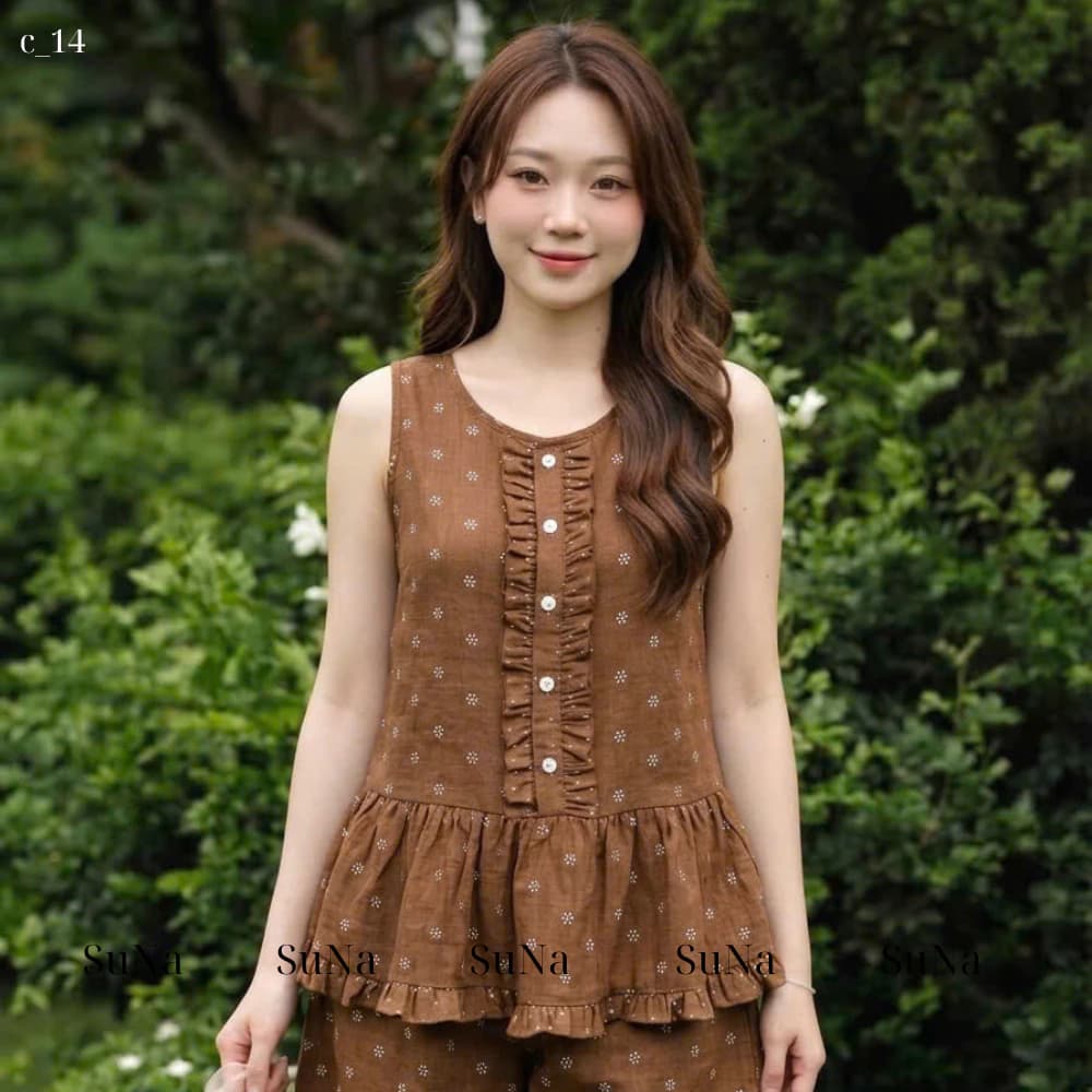 BỘ PIJAMA NỮ SÁT NÁCH QUẦN ĐÙI – ĐŨI VÂN MÂY CAO CẤP C14