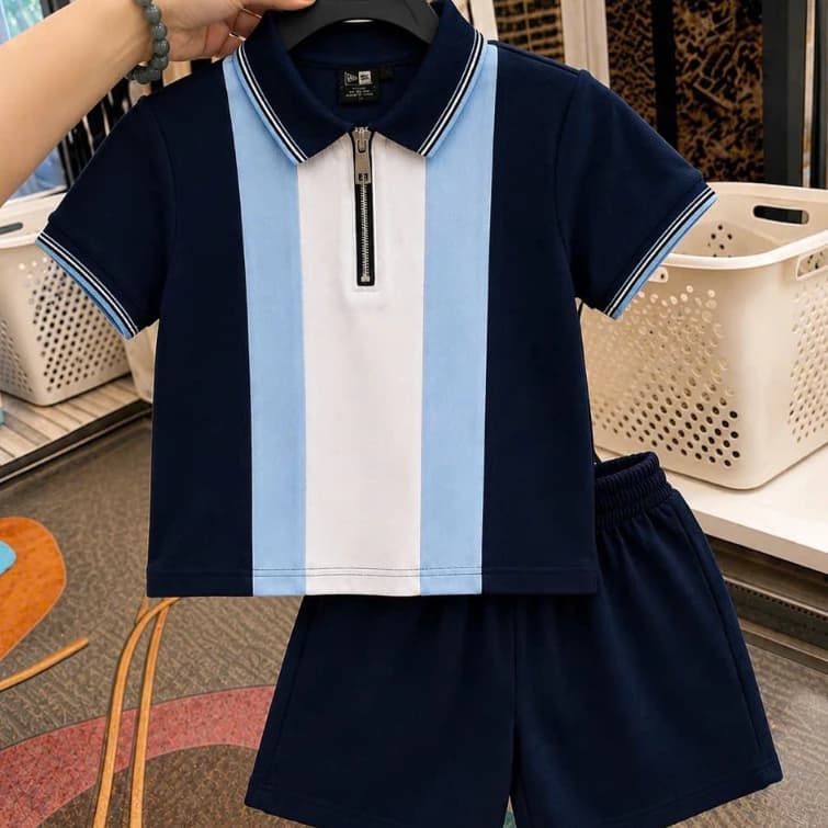 Đồ bộ bé trai áo polo quần đùi, Set áo polo bé trai phối quần short cotton cho bé đi học [9-24kg]