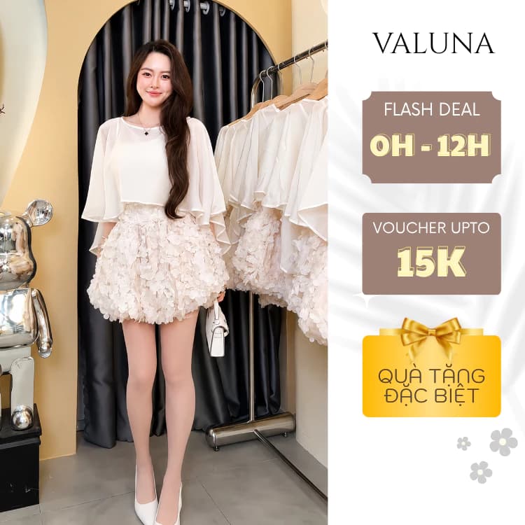 Set Váy Nữ Voan Cao Cấp Phối Hoa 3D Form Xòe Tôn Dáng Tiểu Thư VALUNA STORE 2671