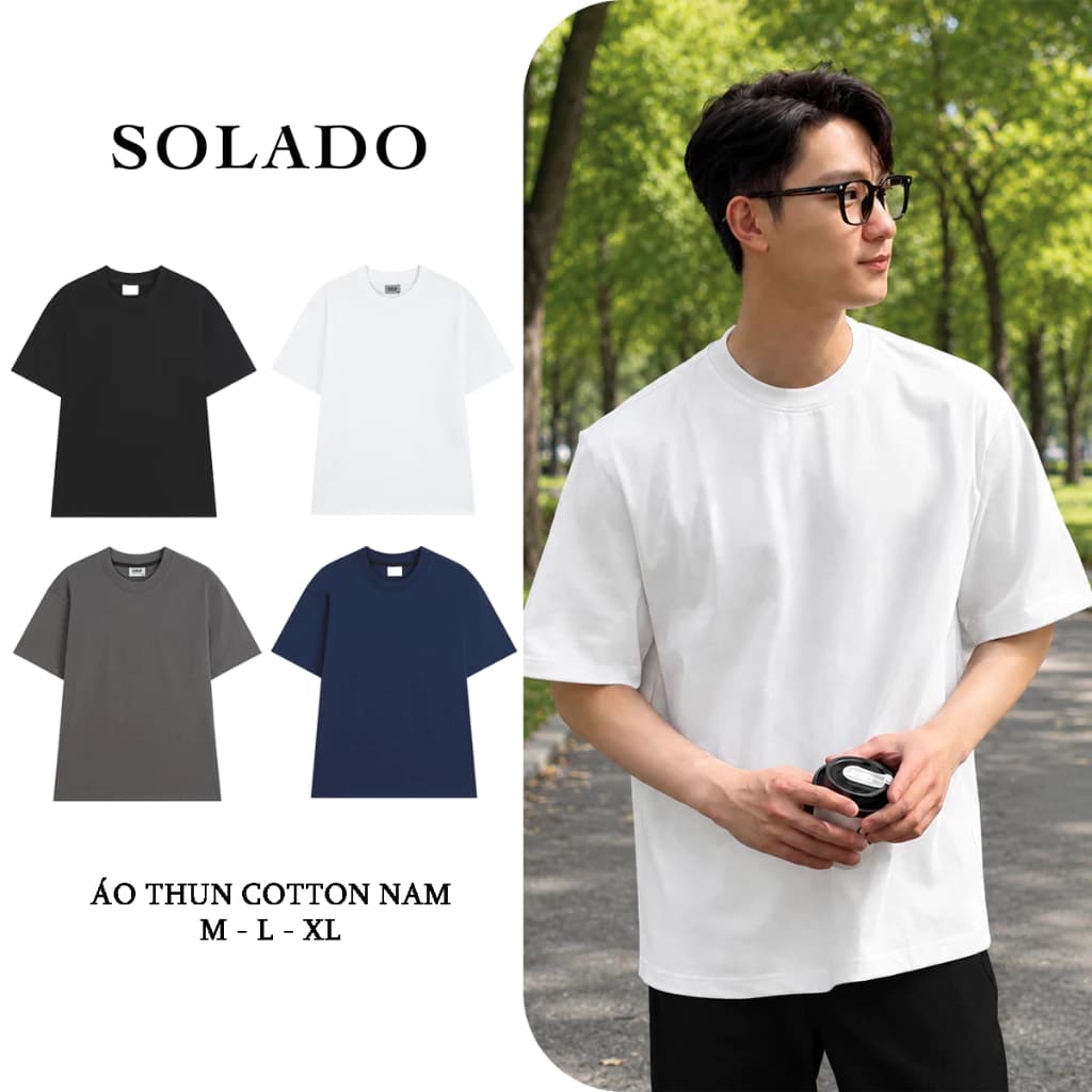 Áo Thun Nam Cotton SOLADO Vải Mềm Mại Co Gian Thoáng Mát AT