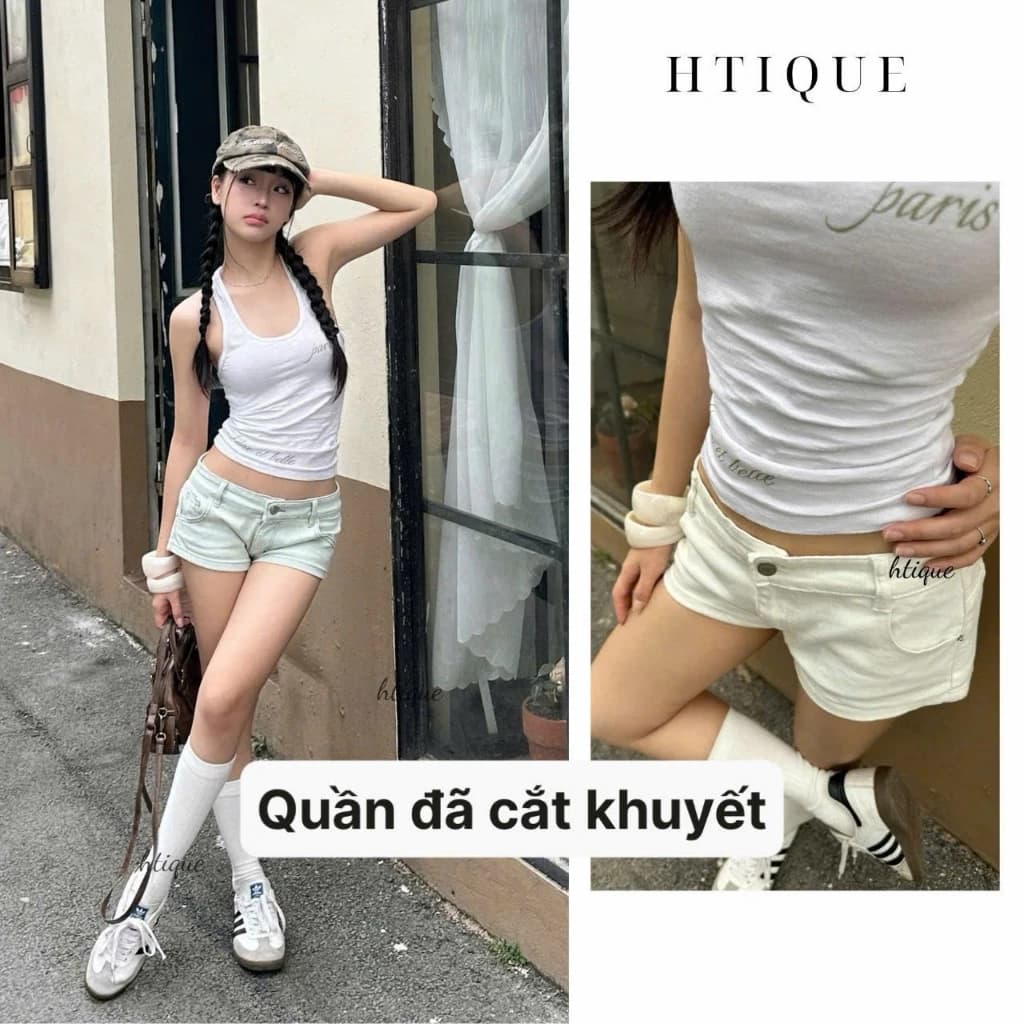 XẢ QUẦN ĐÃ CAT KHUYẾT - Quần sooc jeans đùi phong cách cá tính, quần sooc jean cạp trễ đã cat khuyet CK01