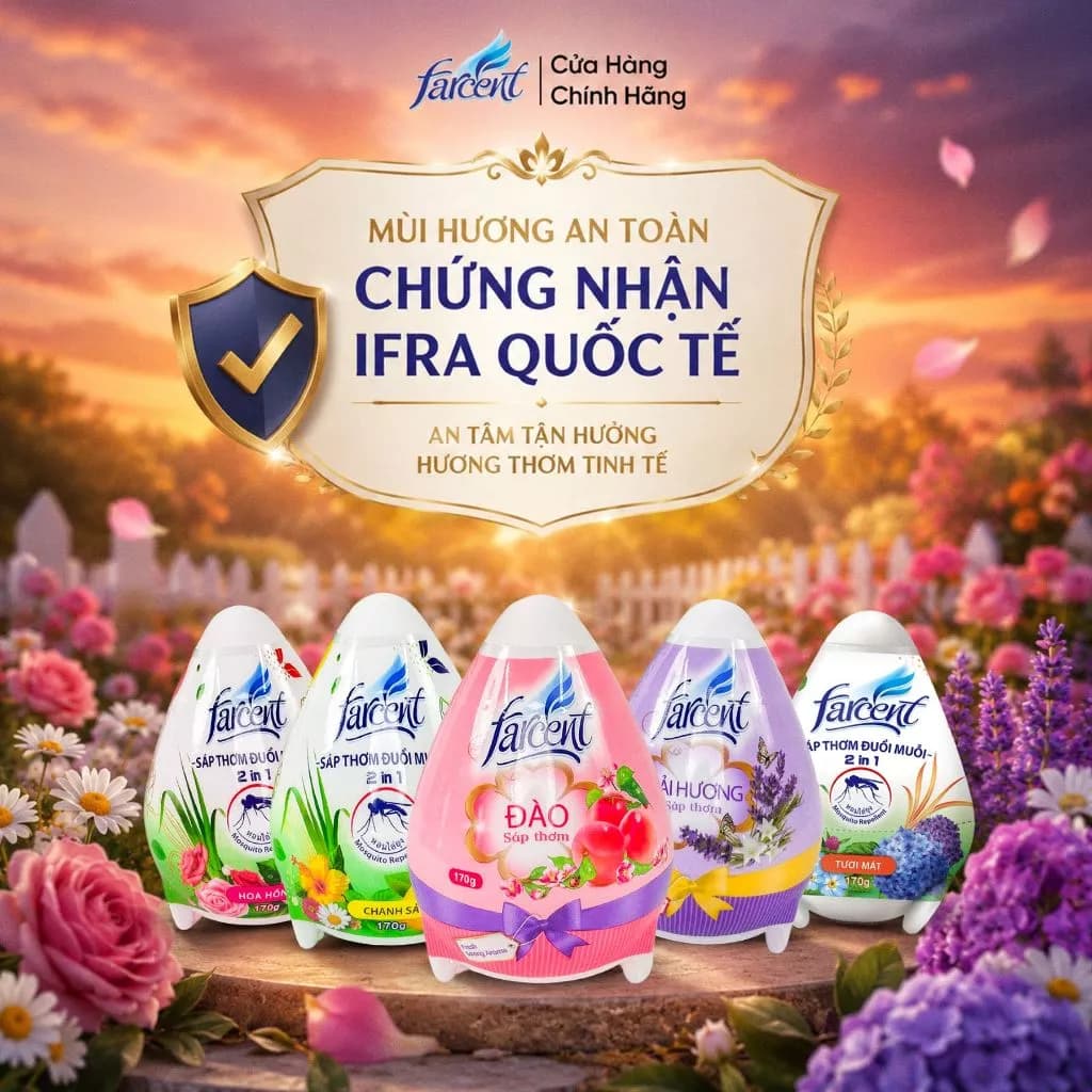 Sáp Thơm Phòng Farcent 170g Khử Mùi Hôi Đuổi Muỗi Hiệu Quả Cho Phòng Ngủ, Toilet, Nhà Vệ Sinh (5 hương thơm lựa chọn)