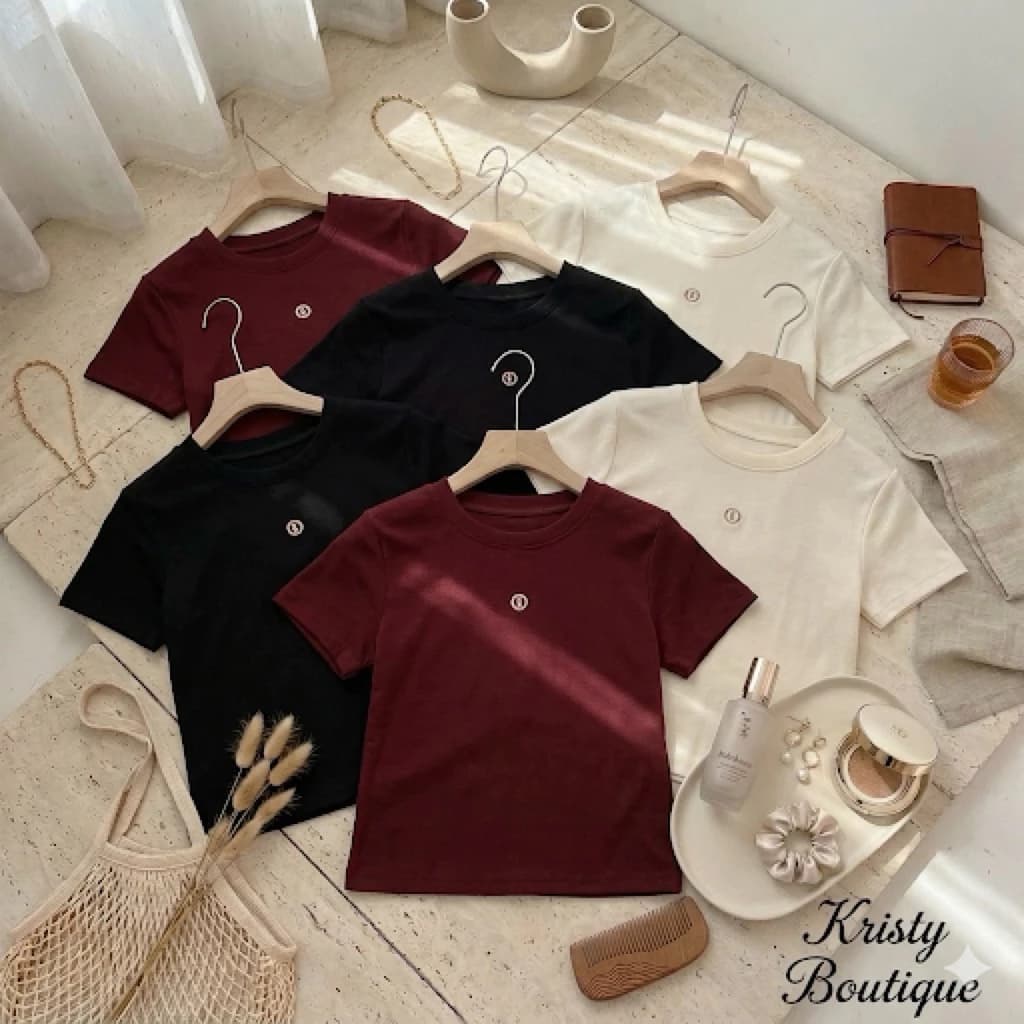 ✨ Áo thun nữ tay ngắn chất cotton thêu logo Kristy Boutique basic form ôm thời trang ✨