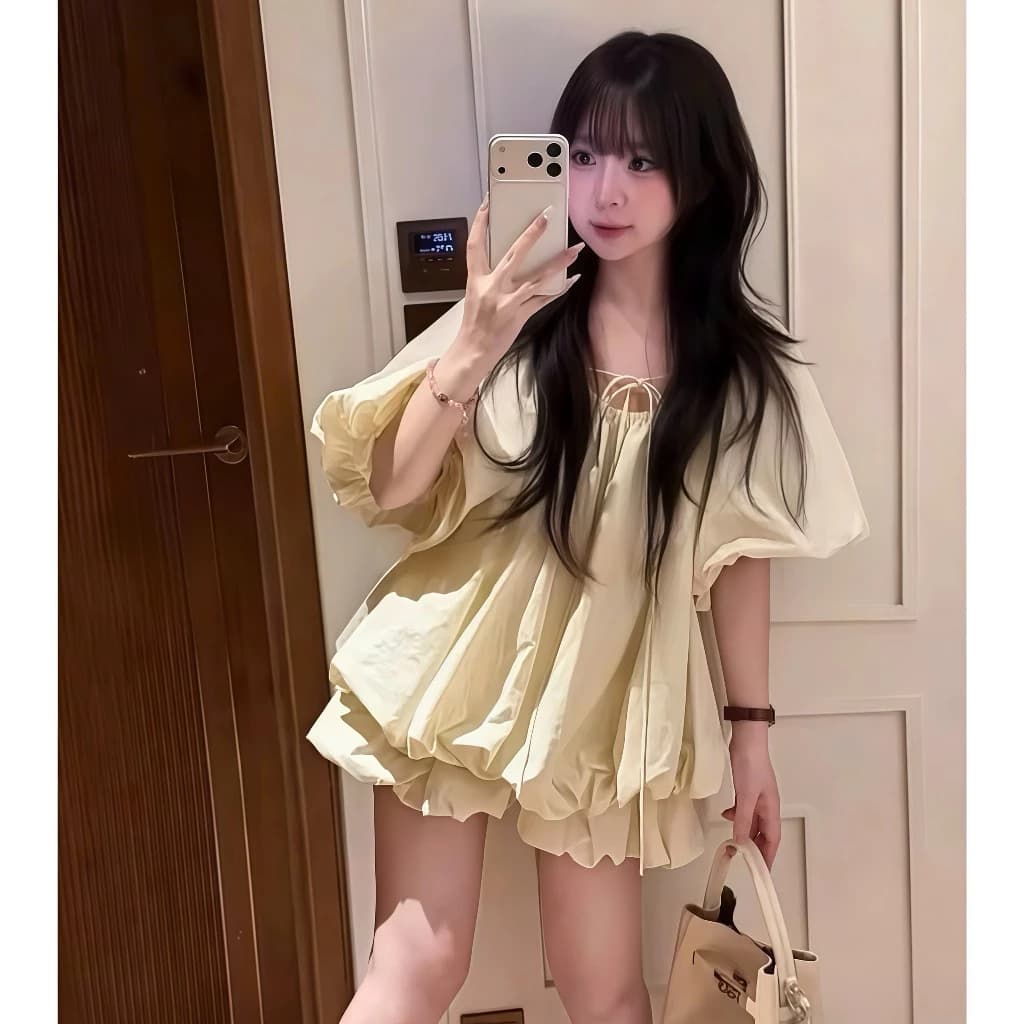 (KÈM CHÂN VÁY BÍ) (FORM RỘNG) Set Áo sơ mi kiểu nữ S241 Kozoda chất gió hàn họa tiết babydoll cách điệu dáng bí tiểu thư