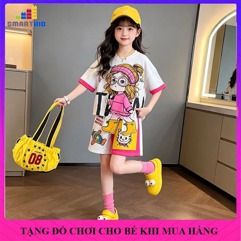 Bộ đồ cộc tay mùa hè cho bé gái ,quần áo trẻ em ngắn tay mẫu Cô gái size 18-50kg, chất liệu cotton thoáng mát