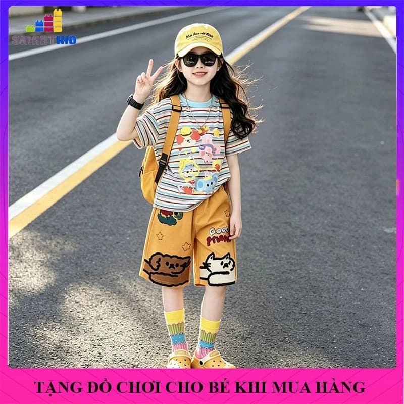 Bộ đồ mùa hè ngắn tay cho bé gái, quần áo trẻ em cộc tay mẫu HNM size 18-50kg, chất liệu cotton thoáng mát
