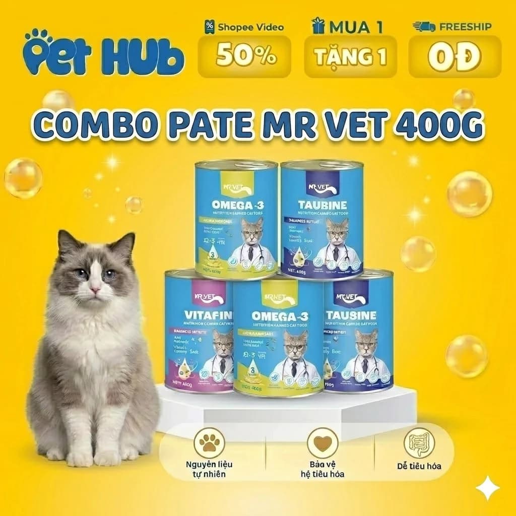 [400g] Combo 10 & 5 Lon Pate MR VET Dạng Hộp 400g Thức Ăn Ướt Cho Mèo Bổ Sung Dinh Dưỡng Toàn Diện