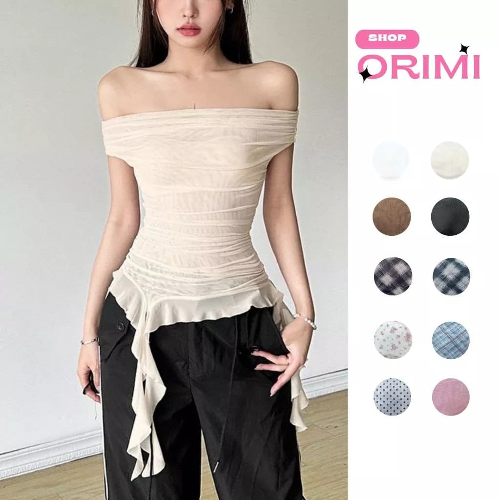 Áo trễ vai thun lưới ôm đi chơi k3 đen/kem bigsize_Orimi