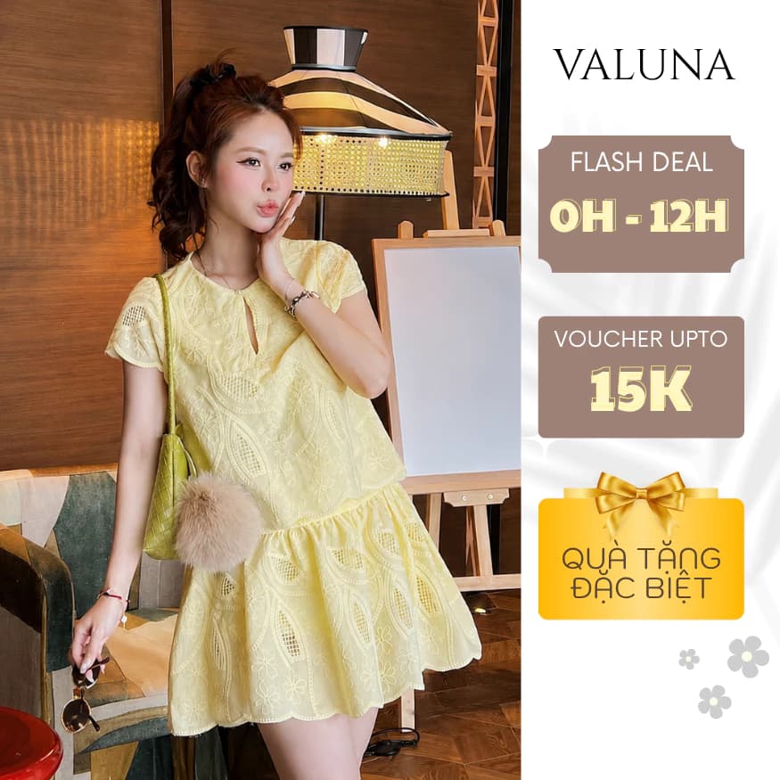 Váy Ren Hoa Dáng Xòe Tiểu Thư Hàn Quốc Tôn Dáng Trẻ Trung Cao Cấp Dịu Dàng VALUNA STORE 2668