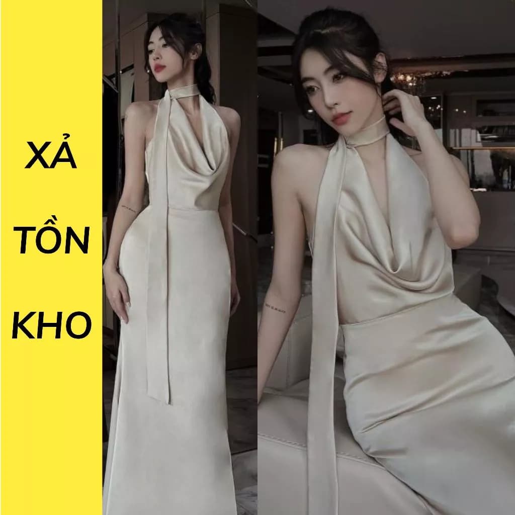 Đầm Lụa Dài Cổ Đổ Đuôi Cá NV660 Váy Lụa Dự Tiệc Sang Trọng Cổ Đổ Kèm Dây Nữ Women Dress