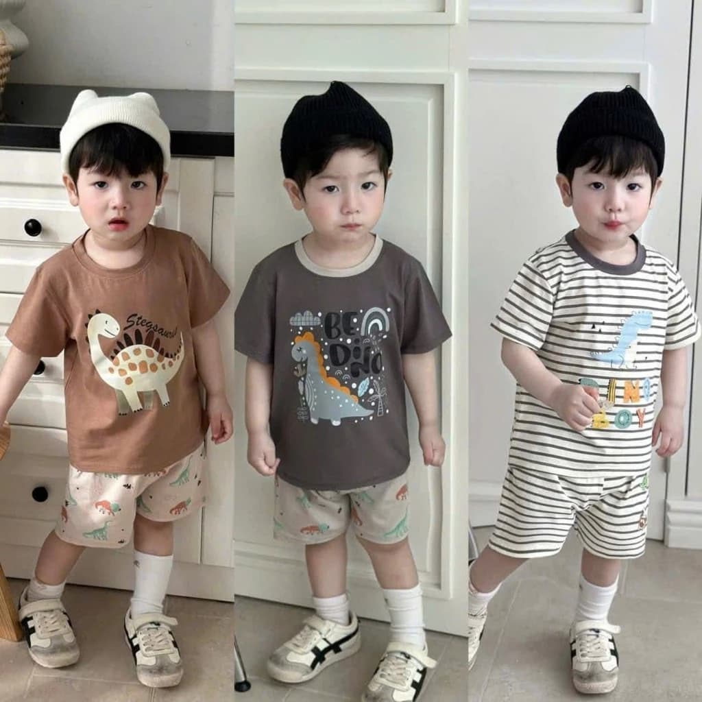sét bộ khủng long DINO dành cho bé trai phù hợp mùa hè chất liệu thoáng mát size 8-20kg QC 5