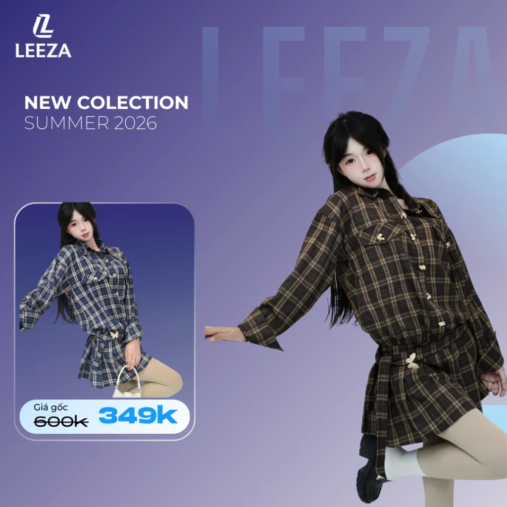 LeeZa - Váy Kẻ Thiết Kế Dáng Sơ Mi Liền Kèm Đai Dress VL1