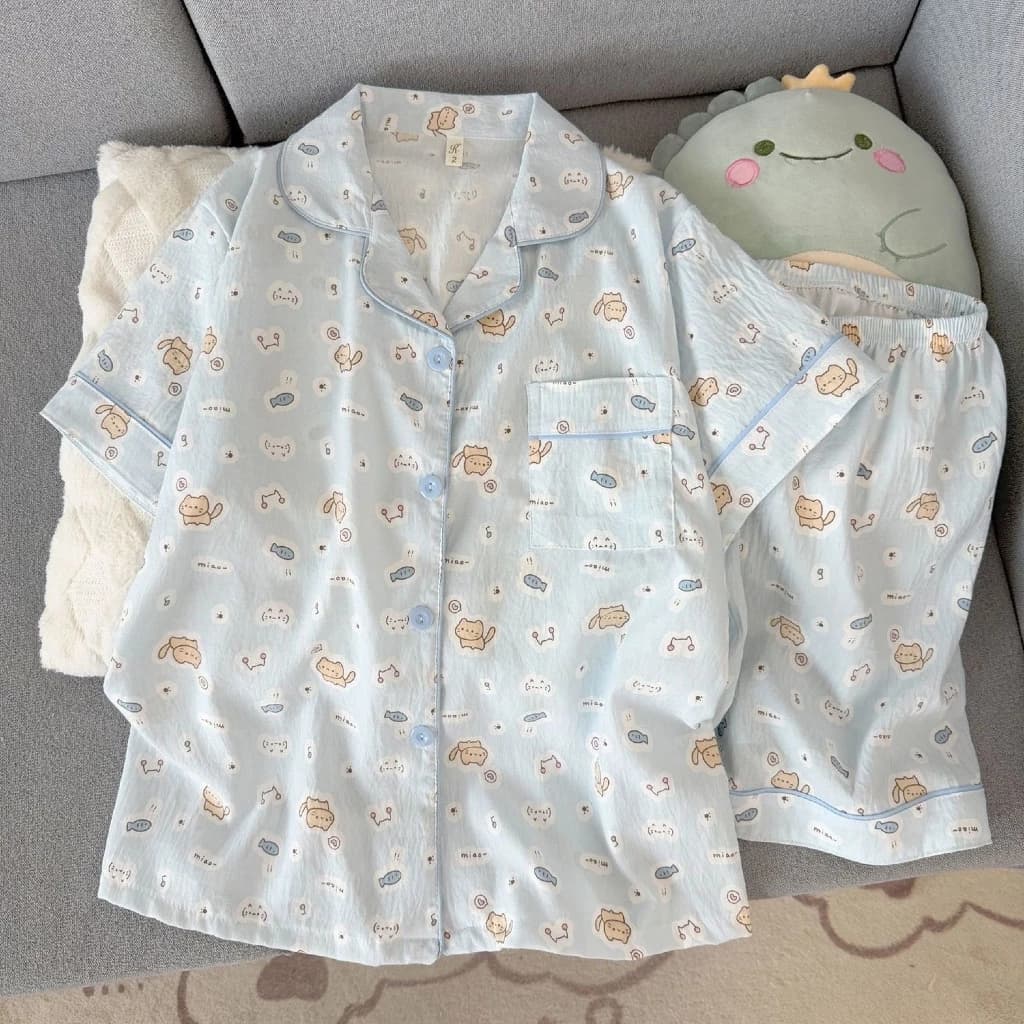 [Sẵn] Bộ ngủ pyjama áo cộc quần cộc nữ nhiều hoạ tiết hoạt hình dễ thương 533