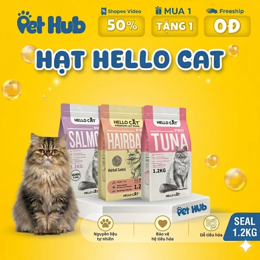 Hạt HELLO CAT Túi 5KG Thức Ăn Khô Dành Cho Mèo Giảm Mùi Hôi Phân