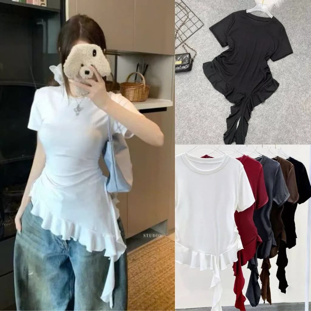 Áo Thun Bigsize Nữ cổ tròn tay ngắn Phối Bèo, Co Giãn Thoải Mái, Thời Trang Trẻ Trung Bigsize 55-92kg A286/A350
