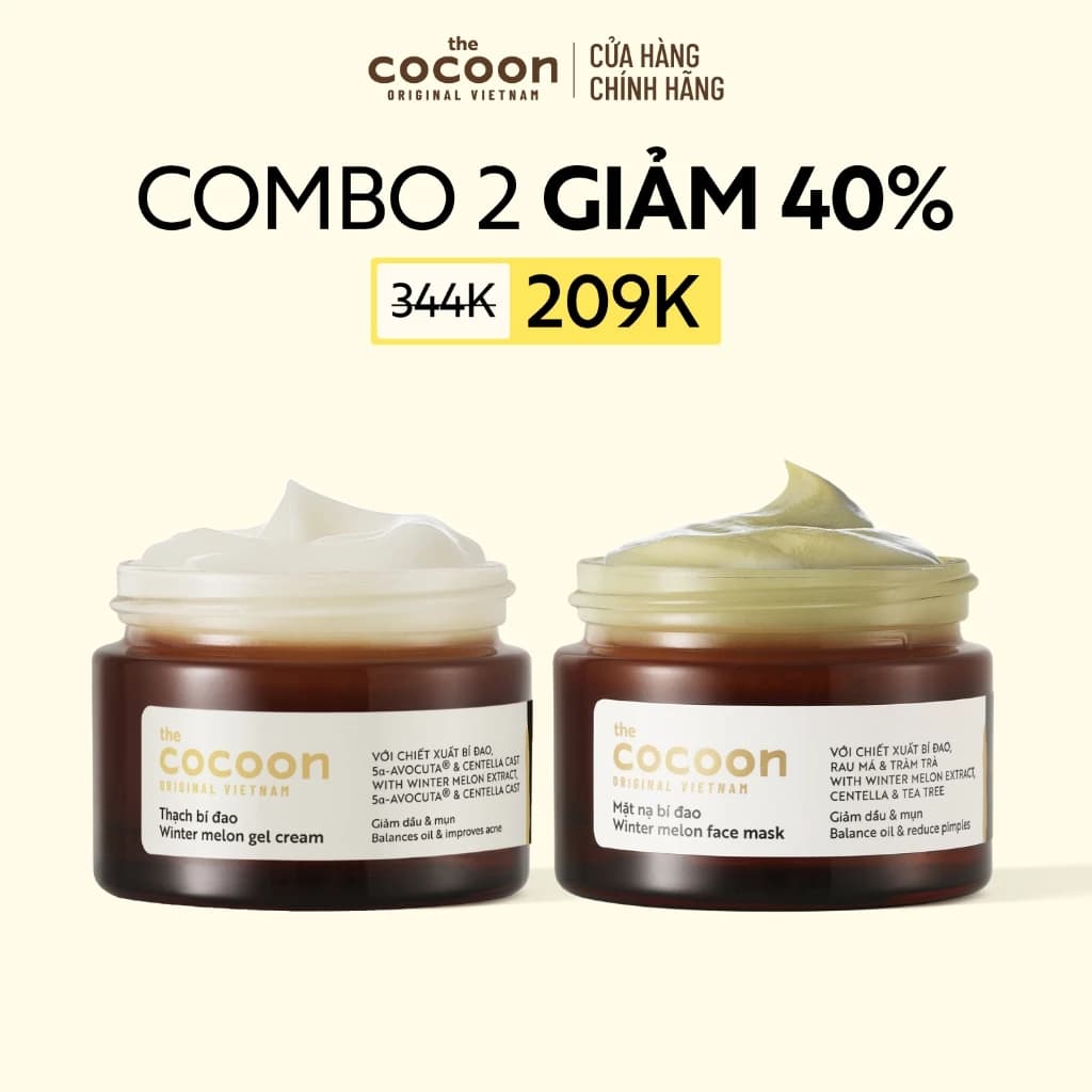 [MUA 2 GIẢM 40%] Combo Thạch bí đao (Kem dưỡng) và Mặt nạ bí đao Cấp ẩm & Ngừa mụn Cocoon 30ml