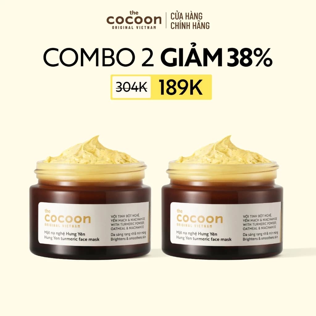 [MUA 2 GIẢM 38%] Combo 2 Mặt Nạ Nghệ Hưng Yên Giúp Sáng Da Và Mờ Thâm Cocoon 30ml