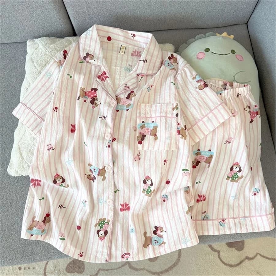 [Sẵn] Bộ ngủ pyjama áo cộc quần cộc dành cho nữ nhiều hoạ tiết hoạt hình đáng yêu 568