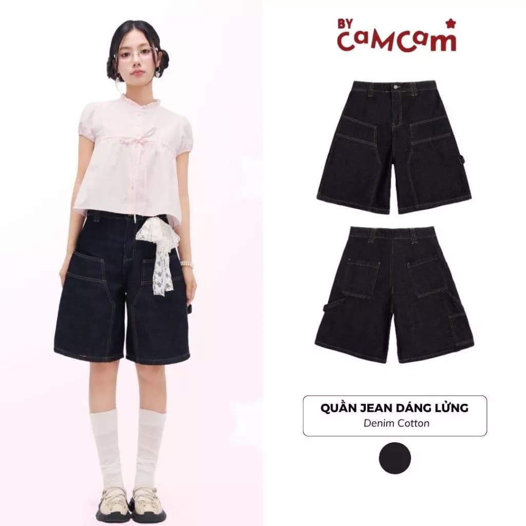 Quần Jean Chỉ Nổi Dáng Lửng Xanh Đen Short Jeans 𝑩𝒚𝒄𝒂𝒎𝒄𝒂𝒎 Năng Động Denim Short Jeans QTL047