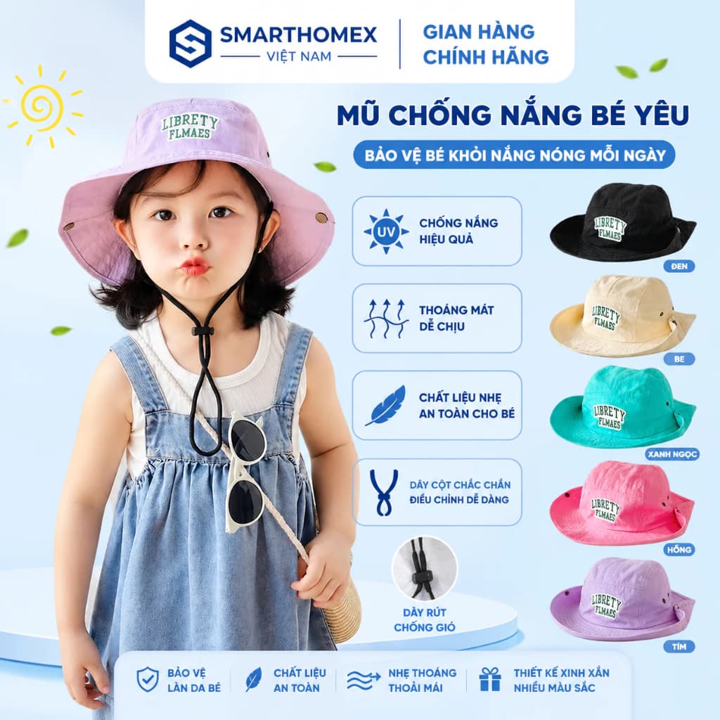 Mũ chống nắng cho bé, chống nắng chống tia cực tím mềm mại nhanh khô Phong cách Hàn Quốc