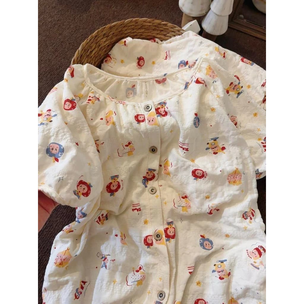 [26346] Bộ đồ ngủ cộc tay cổ tròn pijama Twinkle xinh iu cho nữ dáng rộng chất cotton pha vải xô mềm mát thoải mái,cute