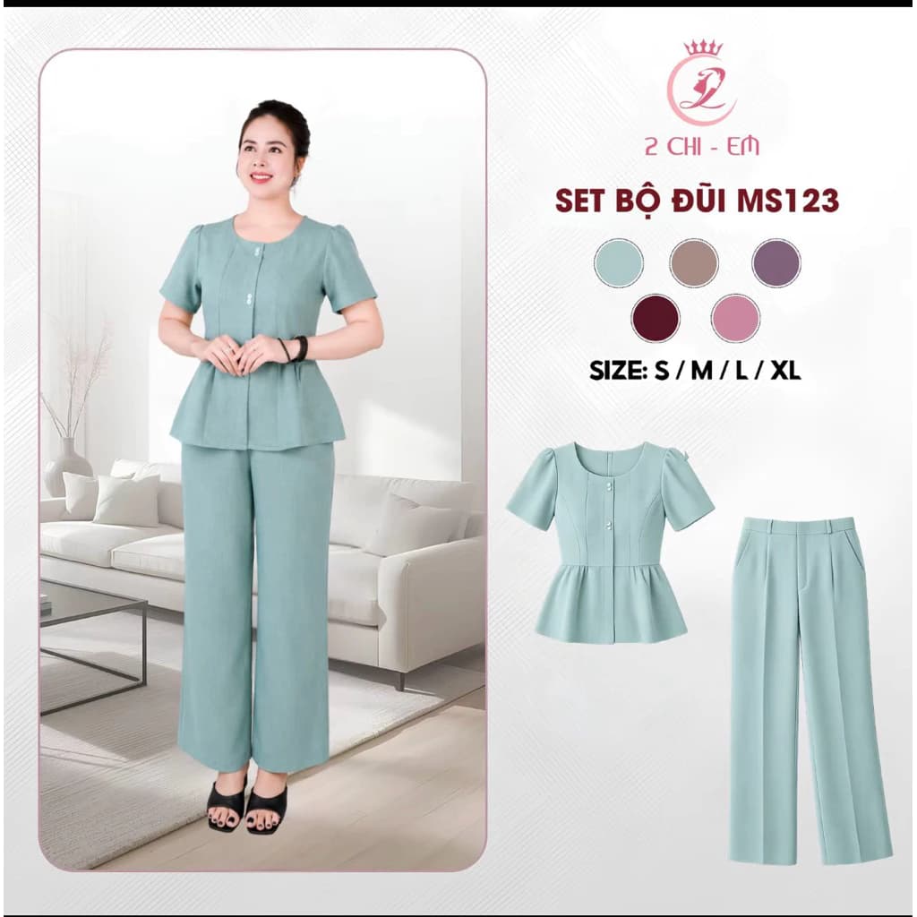 Đồ bộ trung niên, Sét đồ kiểu  cho các mẹ, quần 9 tất suông, chất đũi vân mây, mềm, thoáng mát  Ms123