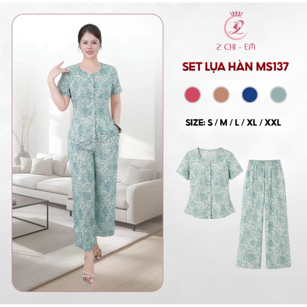 Đồ bộ trung niên, Set đồ kiểu cho các mẹ, quần dài ống rộng, chất lụa mềm mại, thoáng mát  Ms137