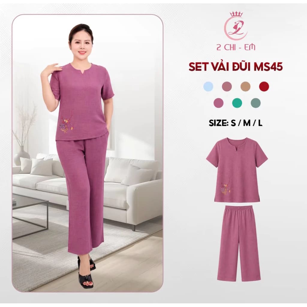 Set đồ bộ trung niên đũi vân mây Ms45 – Dáng suông thanh lịch, mặc mát cả ngày cho mẹ yêu