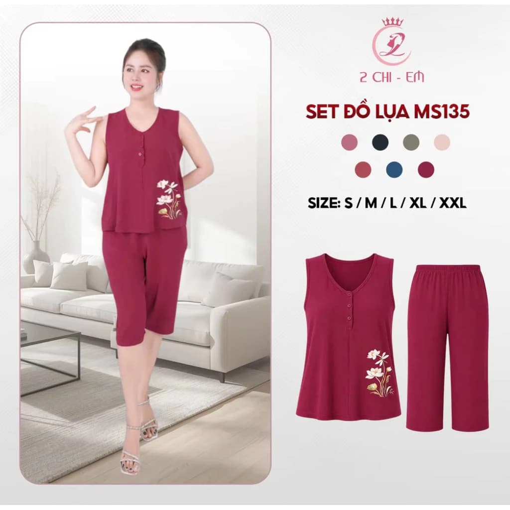 Đồ bộ trung niên, đồ cho các anh mẹ, quần lửng suông, chất lụa thoáng mát Ms135