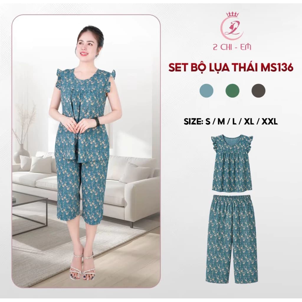 Đồ bộ trung niên, đồ cho các mẹ, quần lửng suông, chất lụa thái mềm, thoáng mát  Ms136