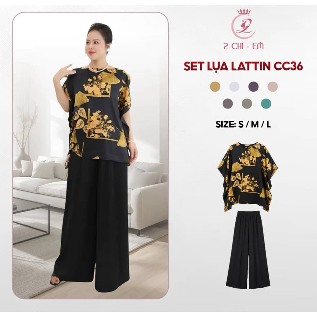 Hàng cao cấp - Set đồ bộ trung niên tặng mẹ cách điệu lụa nhập cao cấp CC36 – Sang trọng, thoải mái, trẻ trung