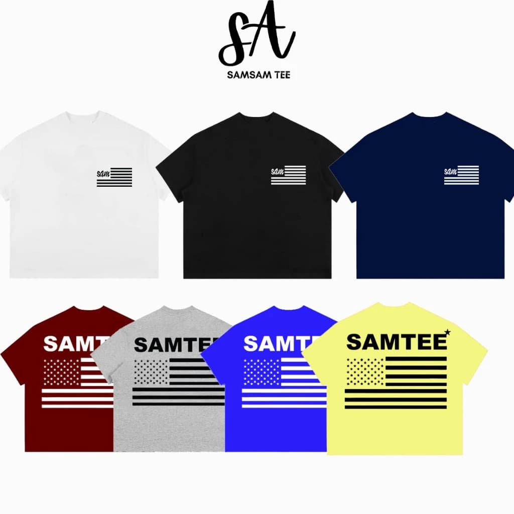 Áo Thun Boxy SAMTEE Tay Ngắn Cotton 250gsm " CỜ MỸ " Áo Phông Forrm Rộng Mùa Hè Kiểu Đẹp Unisex Nam Nữ
