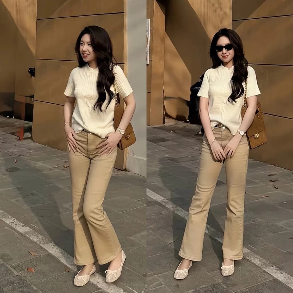 LEDA Jeans - Quần jean ống đứng LAI CUỐN co dãn, Quần jean nữ thanh lịch màu be, nâu, đen quần jean nấm lùn