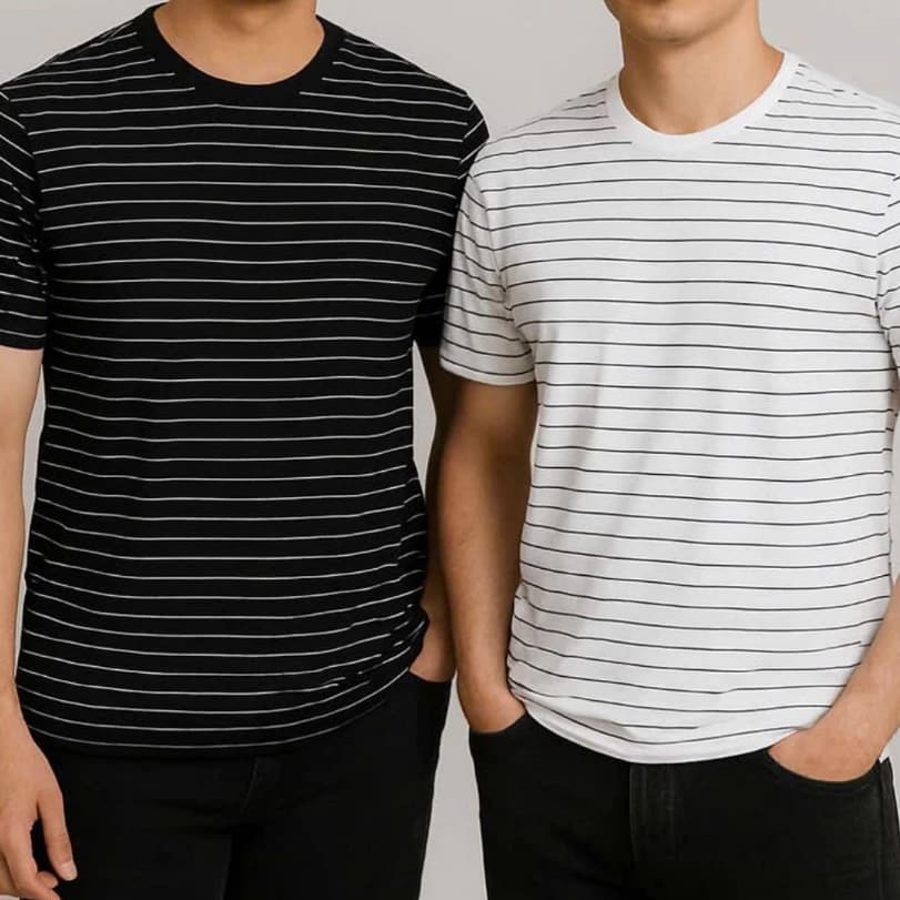 Áo thun nam cổ tròn kẻ sọc JASEY, áo thun thể thao chuẩn size 2 màu kẻ đen hoặc kẻ trắng mã 2115