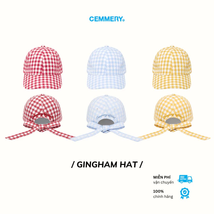 Nón Lưỡi Trai CEMMERY Local Brand Chính Hãng Gingham Hat Vải Oxford Dày Dặn Họa Tiết Caro 3 Màu