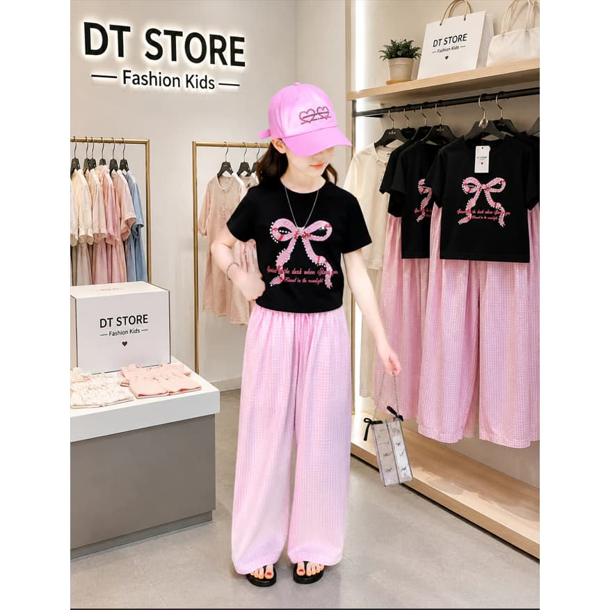 Sét Quần Áo Ống Suông Rút Eo Dễ Thương Dành Cho Bé Gái Size 13-44kg ,Chất Liệu Mềm Mịn Thấm Hút Mồ Hô _ Model: AV9