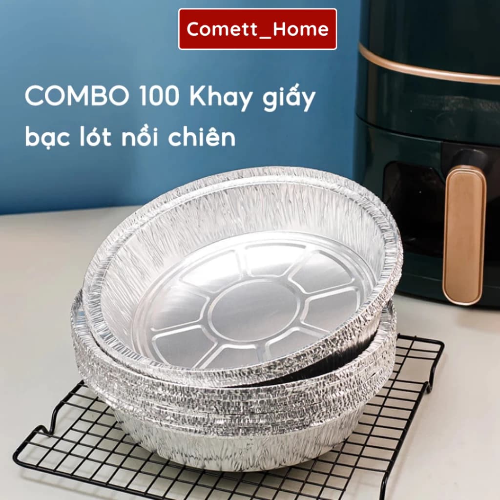 Khay Giấy Bạc Lót Nồi Chiên Không Dầu Size 22Cm - Khuôn Giấy Bạc Đựng Thực Phẩm Tiện Lợi
