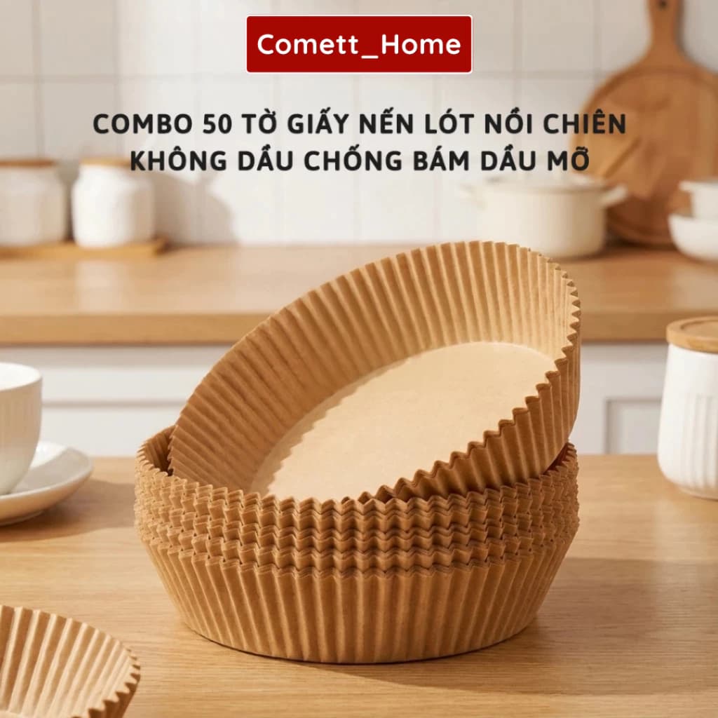 Giấy Lót Nồi Chiên Không Dầu COMET Giúp Thấm Hút Dầu Mỡ An Toàn Cho Sức Khỏe - Giấy Vuông, Tròn