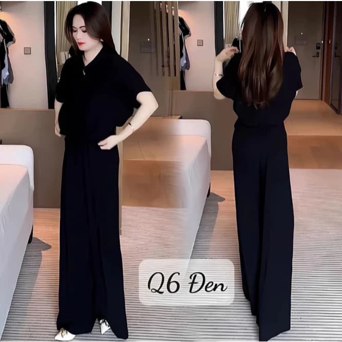 Set Bộ Trơn Nữ Áo Cộc Tay Kèm Quần Ống Rộng Dáng Dài  BCS232