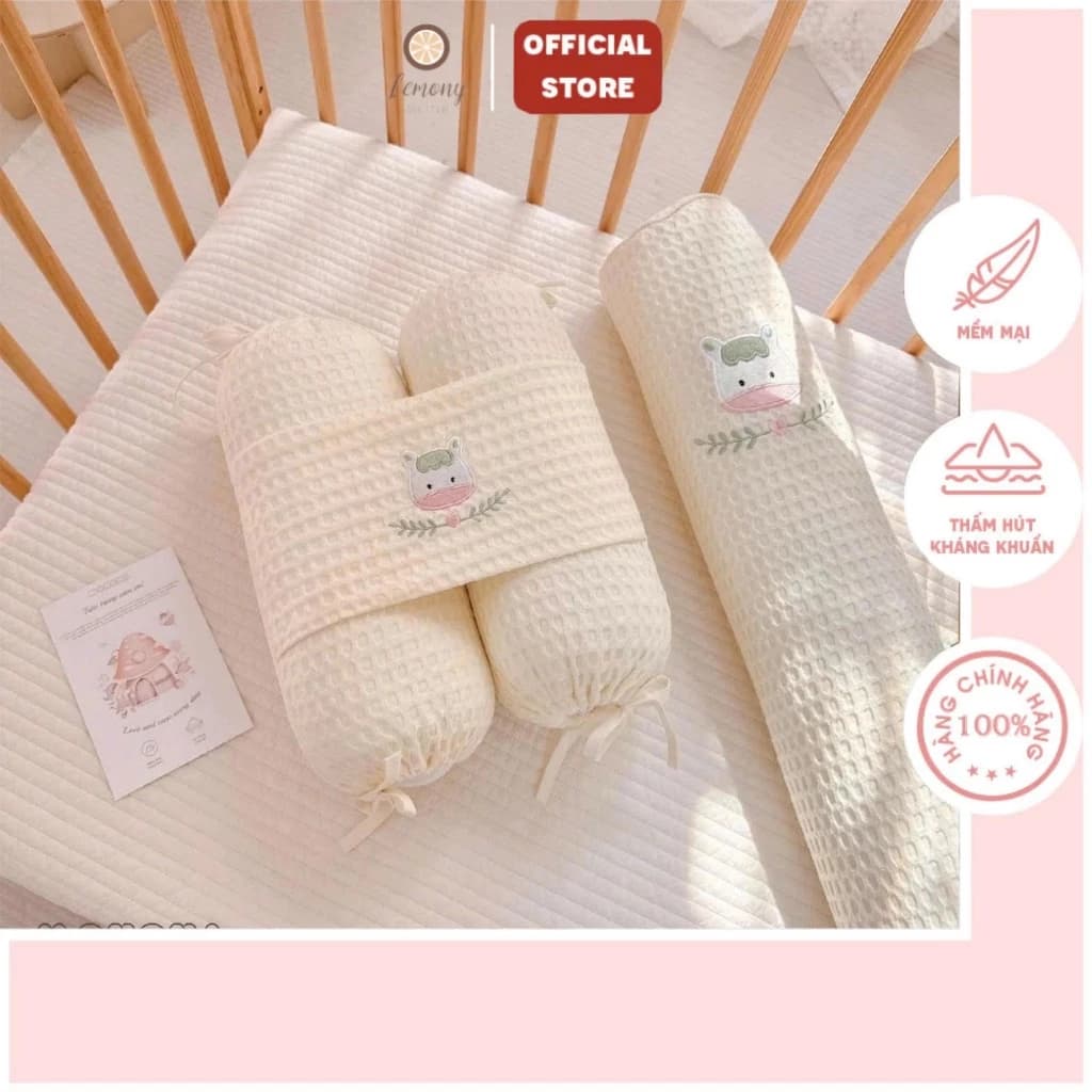 Gối ôm - Gối chặn chống giật mình cho bé Monona vải waffle cao cấp, mềm mịn, họa tiết thêu xinh xắn [BÁN LẺ KHÔNG COMBO]
