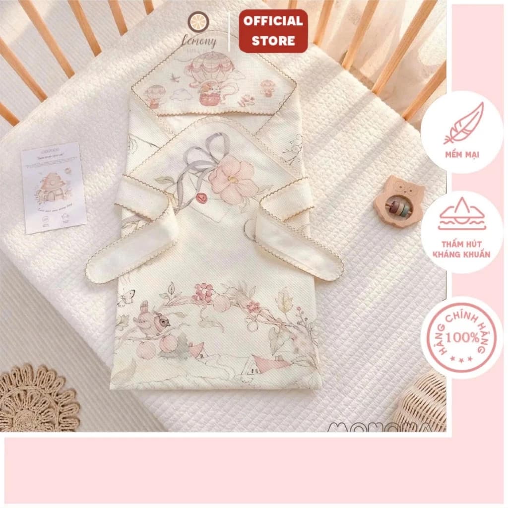Ủ choàng Monona cotton waffle họa tiết cổ tích cho bé – Khăn ủ sơ sinh thoáng khí, thấm hút tốt, mềm mại, không bí nóng