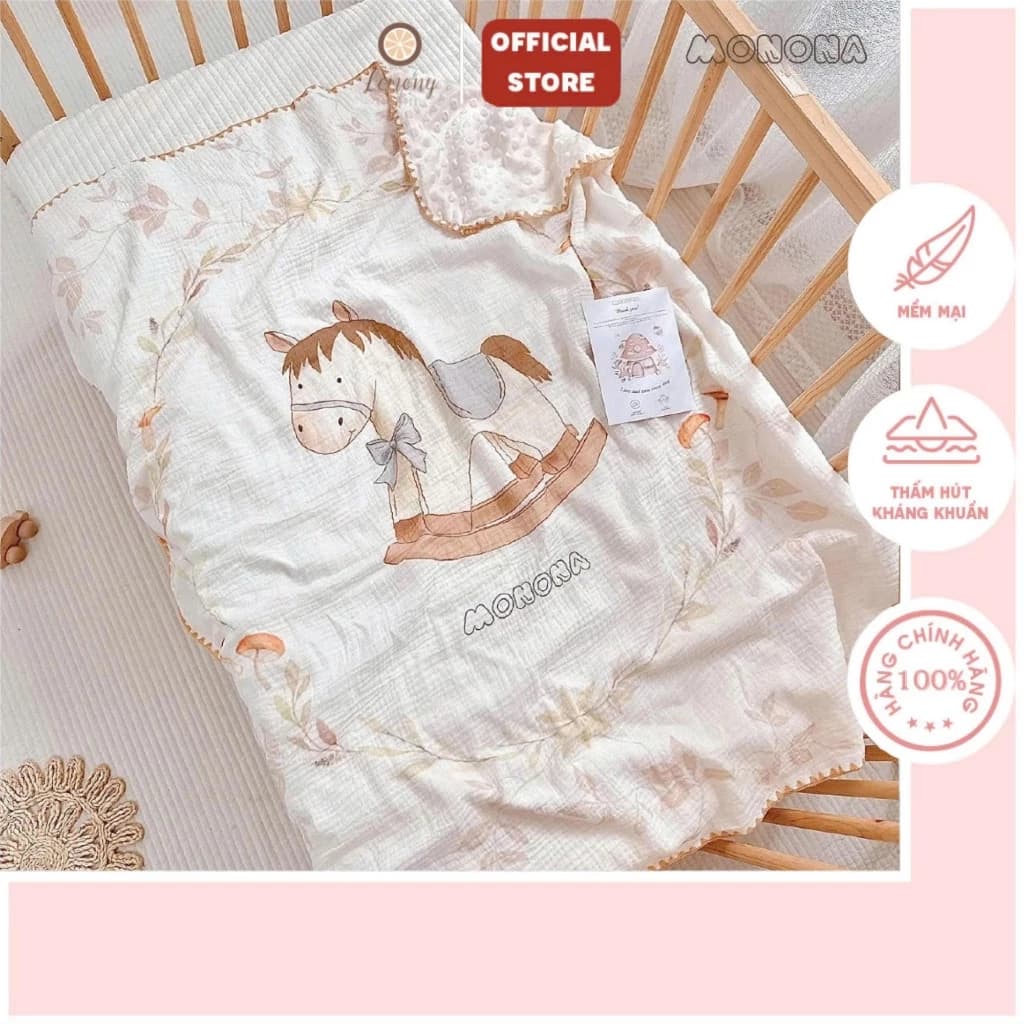 Chăn muslin hạt đậu họa tiết cổ tích Monona siêu mềm mại và lành tính cho bé